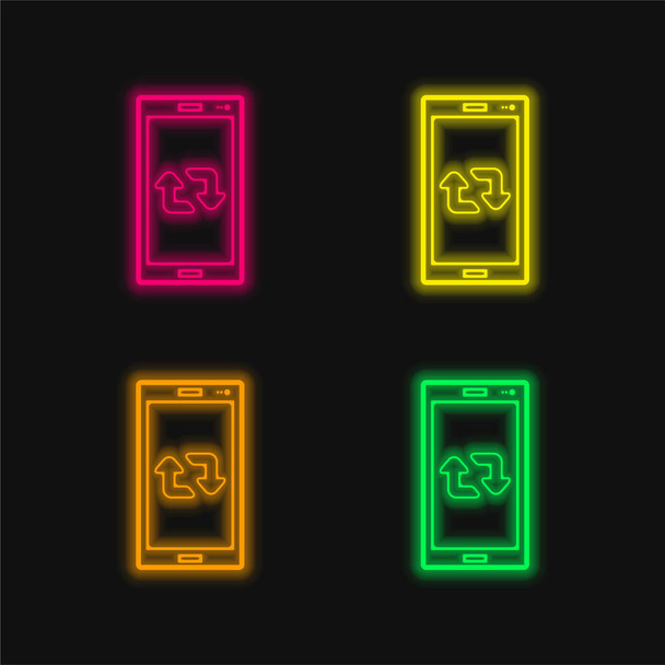 Flèches Couple sur l'écran de téléphone portable quatre couleur brillant icône vectorielle néon - Vecteur, image