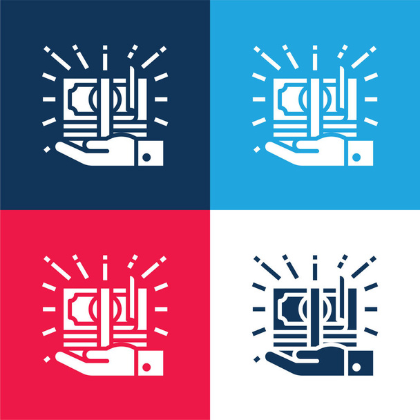 Bankovka modrá a červená čtyři barvy minimální ikona nastavena - Vektor, obrázek