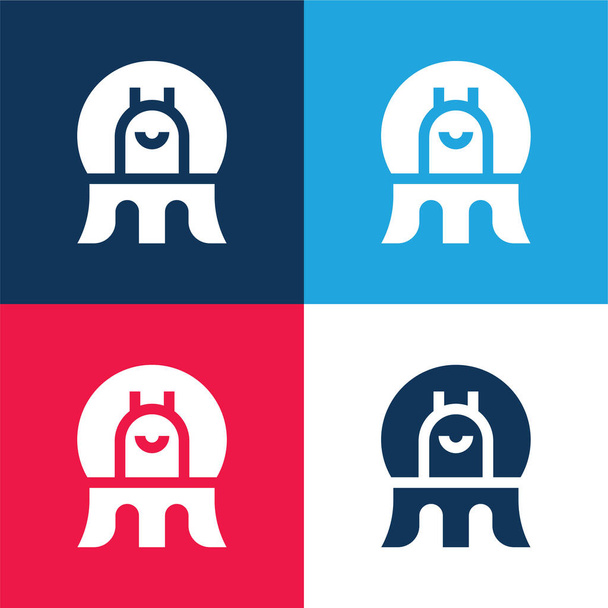 Ensemble d'icônes minimales quatre couleurs bleu et rouge extraterrestre - Vecteur, image