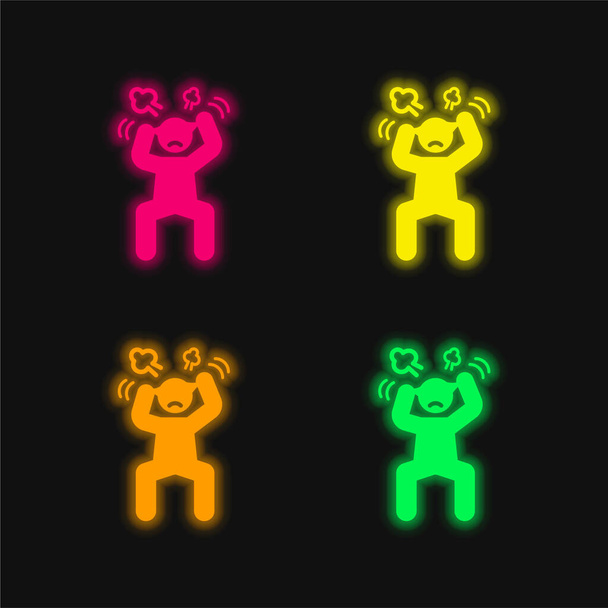 Hombre enojado de cuatro colores brillante icono de vectores de neón - Vector, Imagen