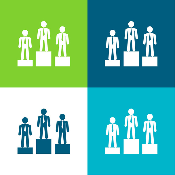 Лучшая команда бизнесменов из трёх плоских четырехцветных минимальных иконок - Вектор,изображение