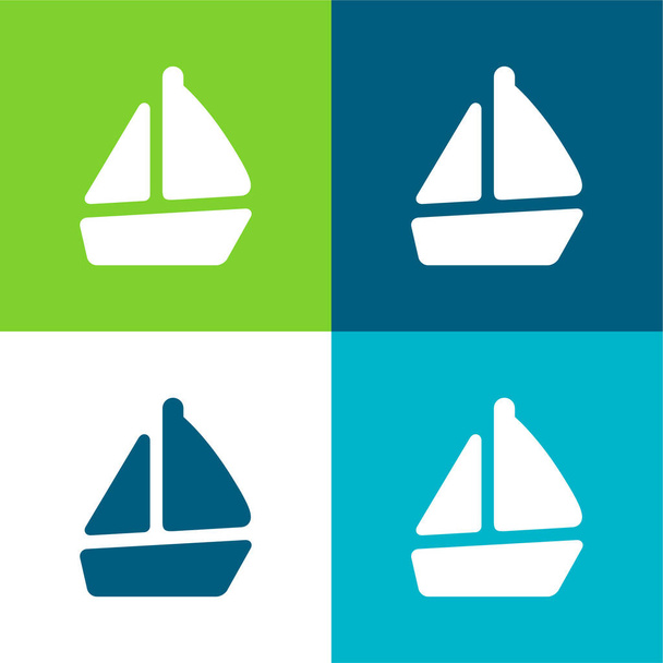 Hajó Lapos négy szín minimális ikon készlet - Vektor, kép