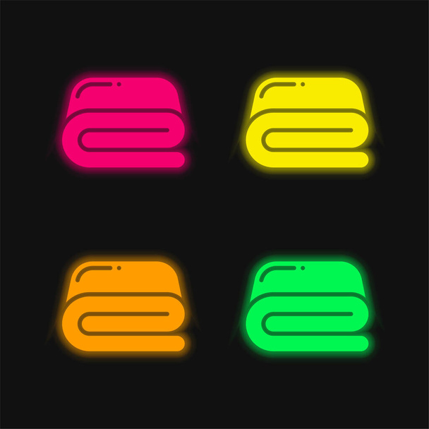 Bed Sheets four color glowing neon vector icon - Vector, Image