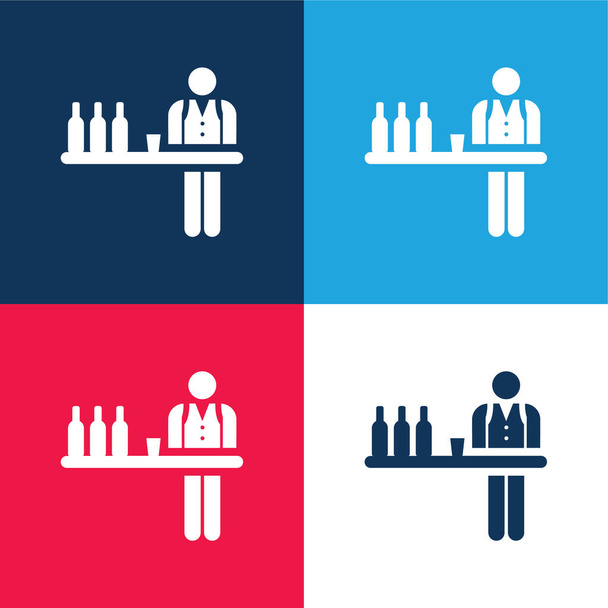 Barman azul y rojo conjunto de iconos mínimo de cuatro colores - Vector, imagen