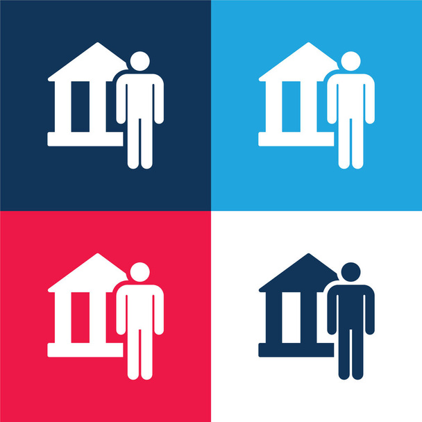 Architect blue and red four color minimal icon set - Vector, Image