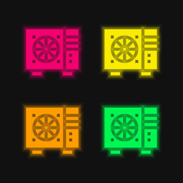 Air Conditioner vier kleuren gloeiende neon vector icoon - Vector, afbeelding