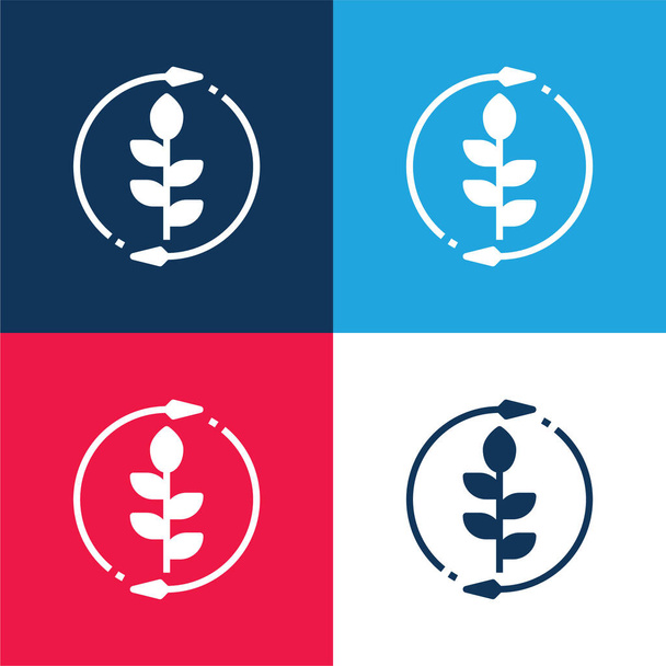 農業青と赤の4色の最小アイコンセット - ベクター画像