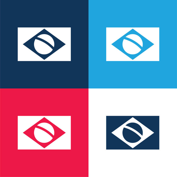 Bandera de Brasil azul y rojo conjunto de iconos mínimo de cuatro colores - Vector, Imagen