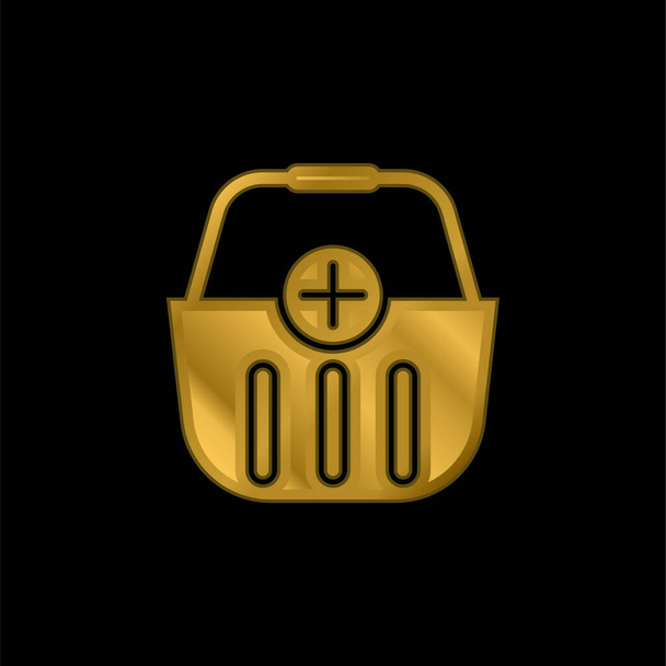 Add To Cart gold plated metalic icon or logo vector - Vector, Image