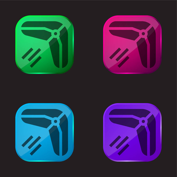 Boomerang icône de bouton en verre quatre couleurs - Vecteur, image
