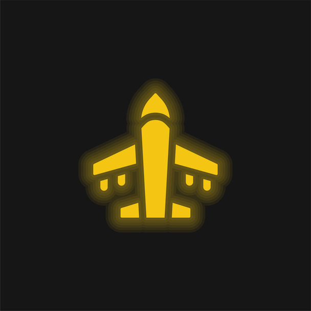 Avión amarillo brillante icono de neón - Vector, imagen
