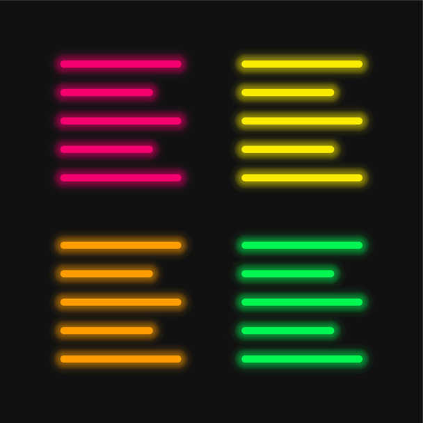 Alinear izquierda de cuatro colores brillante icono del vector de neón - Vector, Imagen