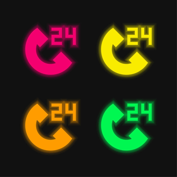 24h four color glowing neon vector icon - Vector, Image