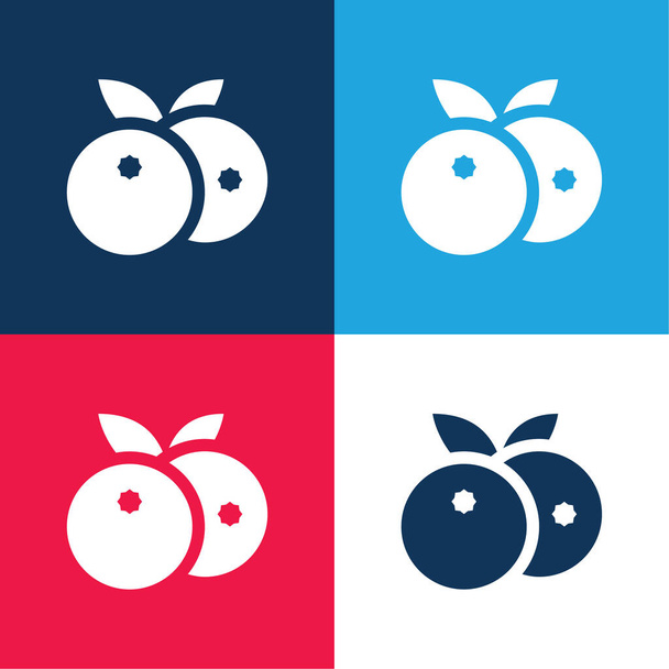 Blueberries blue and red four color minimal icon set - Vector, Image