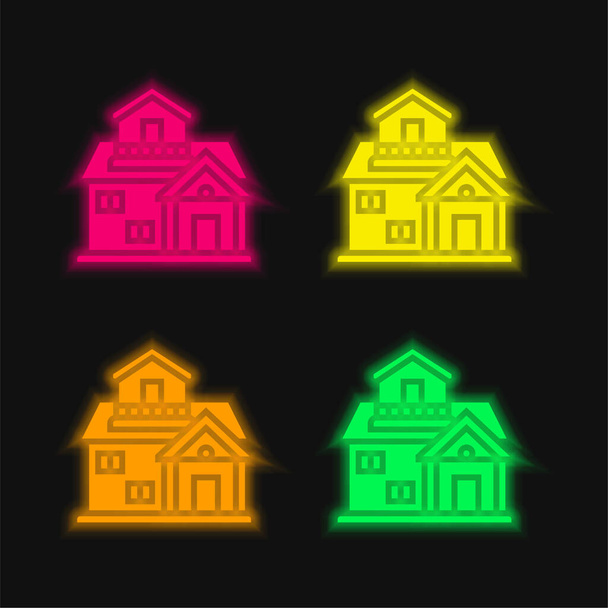 Architectuur vier kleuren gloeiende neon vector icoon - Vector, afbeelding