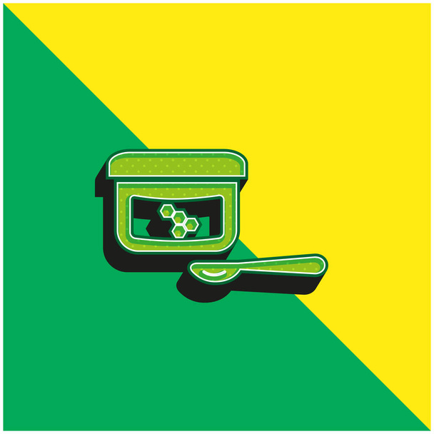 Baby Food With Spoon Πράσινο και κίτρινο σύγχρονο 3d vector icon λογότυπο - Διάνυσμα, εικόνα