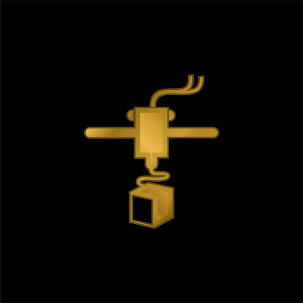 Impresora 3d variante chapado en oro icono metálico o logo vector - Vector, imagen