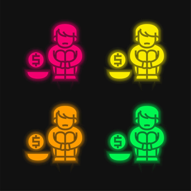 Alms cuatro color brillante icono de vectores de neón - Vector, Imagen