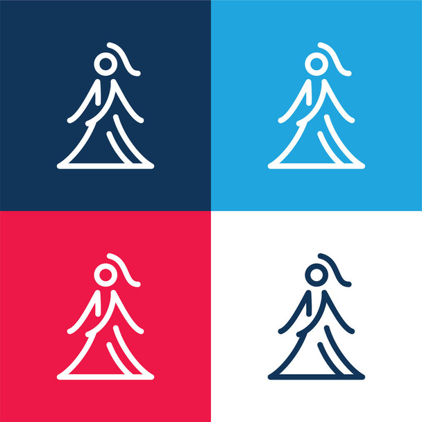 Bride With Dress blue and red four color minimal icon set - Vector, Image