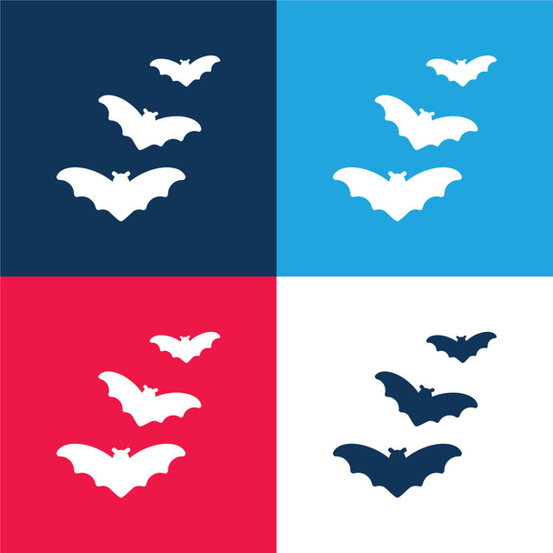Fledermäuse blau und rot vier Farben minimales Symbol-Set - Vektor, Bild