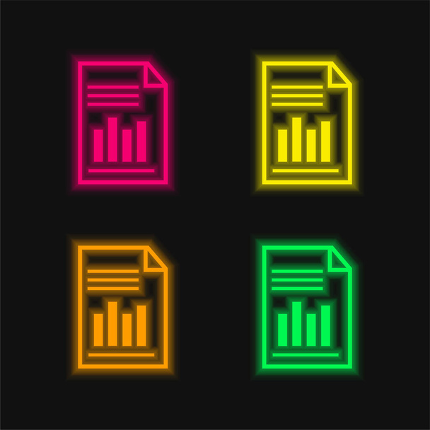 Bars Chart Page Symbol four color glowing neon vector icon - Vector, Image
