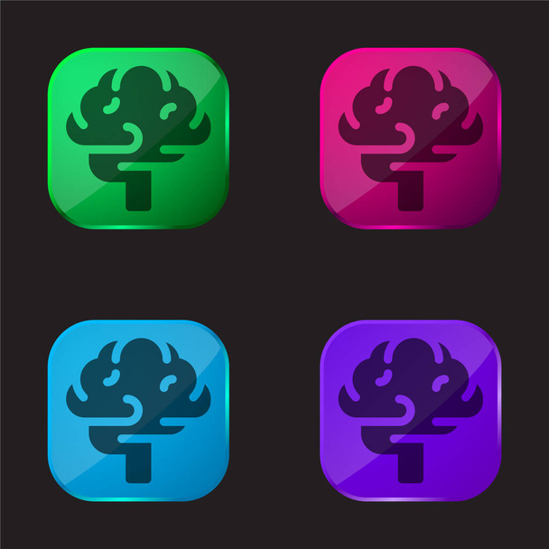 Mózg cztery kolor szklany przycisk ikona - Wektor, obraz