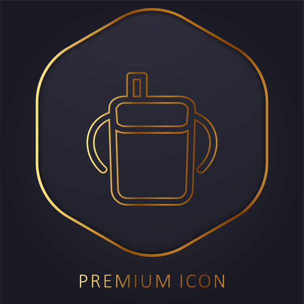 Baby Drinking Bottle Outline oldalsó fogantyúkkal arany vonal prémium logó vagy ikon - Vektor, kép
