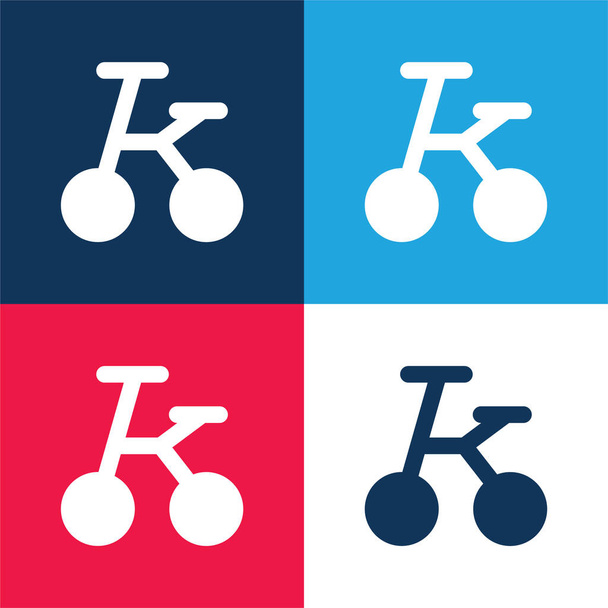 Bicycle blue and red four color minimal icon set - Vector, Image