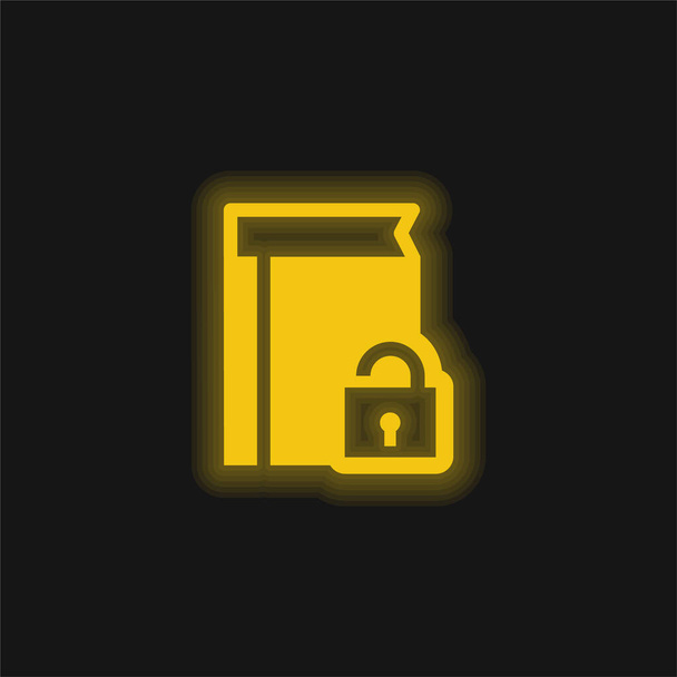 Könyvvédelem sárga izzó neon ikon - Vektor, kép