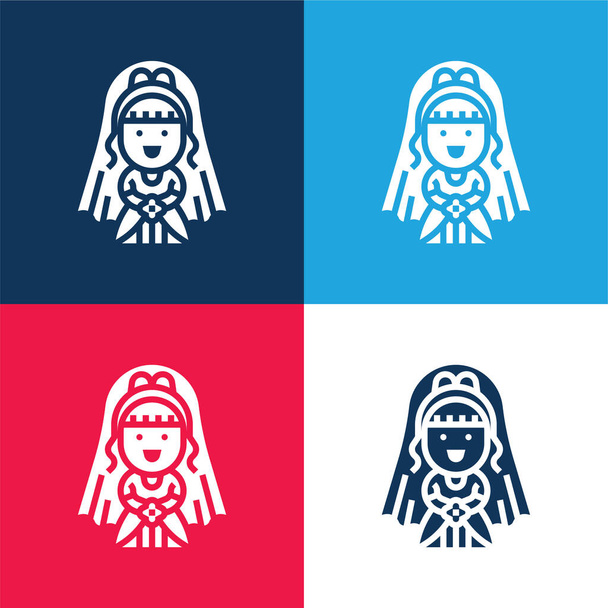Bruid blauw en rood vier kleuren minimale pictogram set - Vector, afbeelding