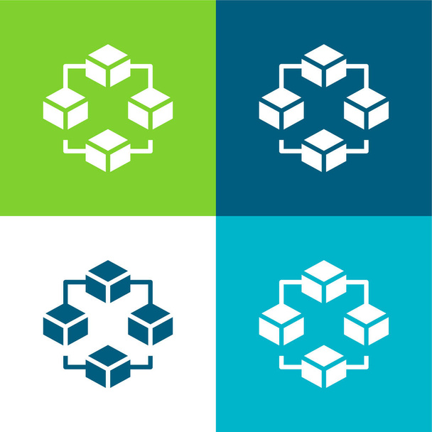 Blockchain Flat quatre couleurs minimum jeu d'icônes - Vecteur, image