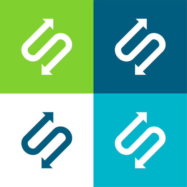 Flecha con dos puntos en forma de S plana de cuatro colores mínimo icono conjunto - Vector, Imagen