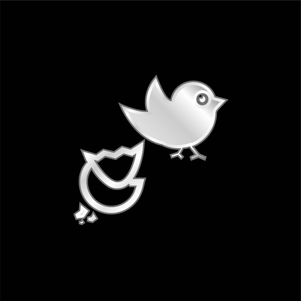 Black Bird And Broken Egg srebrna ikona metalowa - Wektor, obraz