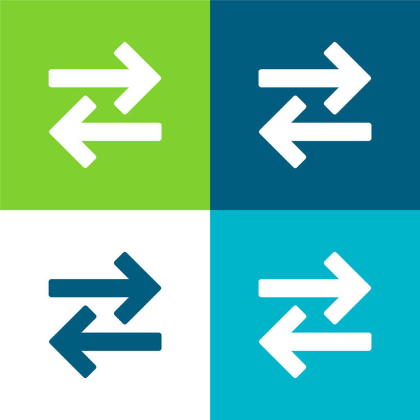 Flechas Pareja A Direcciones Opuestas Plano de cuatro colores mínimo icono conjunto - Vector, Imagen