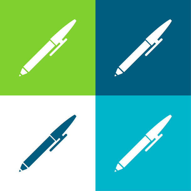 Kuličkové pero Flat čtyři barvy minimální ikona nastavena - Vektor, obrázek