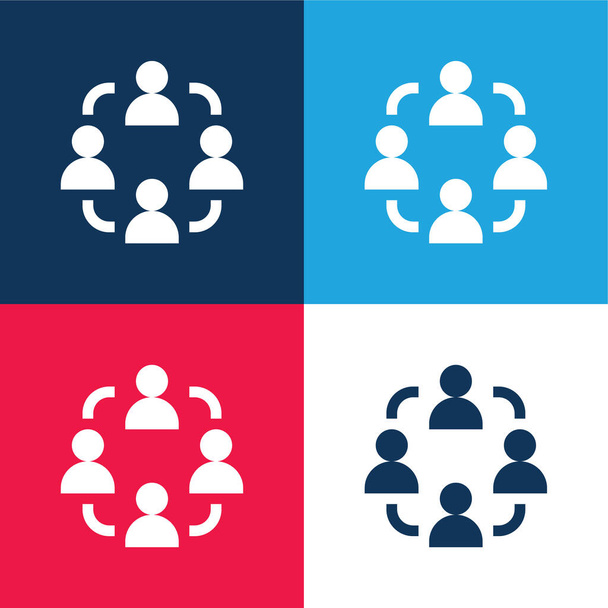 Affiliate Marketing blue and red four color minimal icon set - Vector, Image