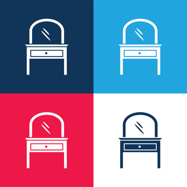 Bed Room Mirror On A Drawer Furniture blue and red four color minimal icon set - Vector, Image