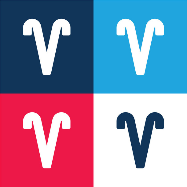 Aries azul y rojo conjunto de iconos mínimo de cuatro colores - Vector, imagen
