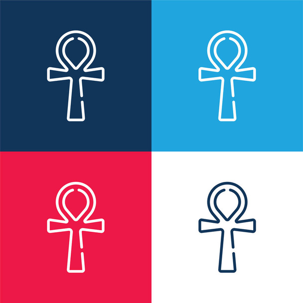 Ankh kék és piros négy szín minimális ikon készlet - Vektor, kép