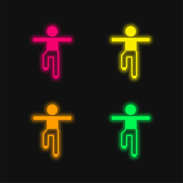Boy Balance Pozice čtyři barvy zářící neonový vektor ikona - Vektor, obrázek