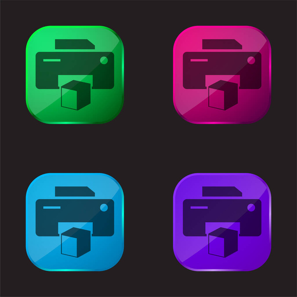 3d Σύμβολο εκτυπωτή τέσσερις εικονίδιο κουμπί γυαλί χρώμα - Διάνυσμα, εικόνα