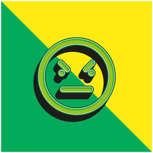 Bad Emoticon Square Face Logo icona vettoriale 3D moderna verde e gialla - Vettoriali, immagini