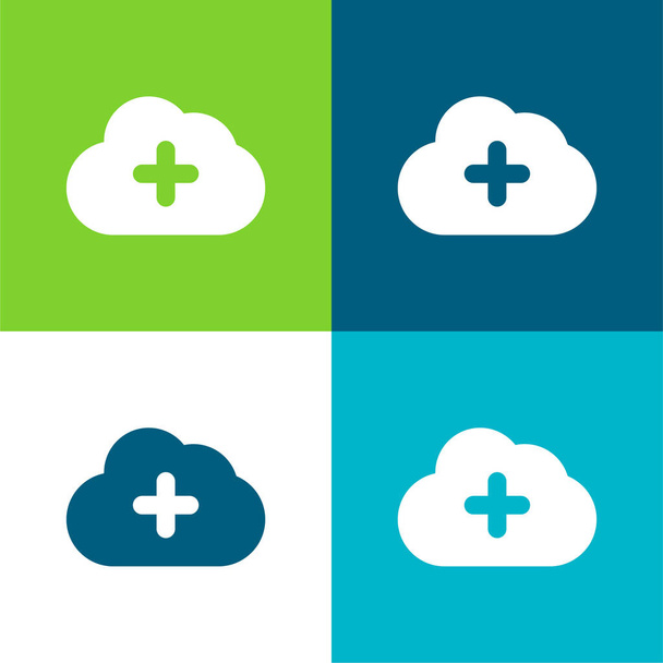 Zu Cloud Flat hinzufügen minimales Icon-Set mit vier Farben - Vektor, Bild