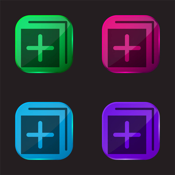 Añadir icono de botón de cristal de cuatro colores - Vector, Imagen