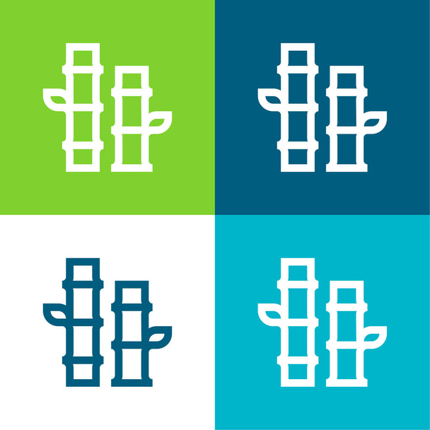 Ensemble d'icônes minime en bambou plat quatre couleurs - Vecteur, image