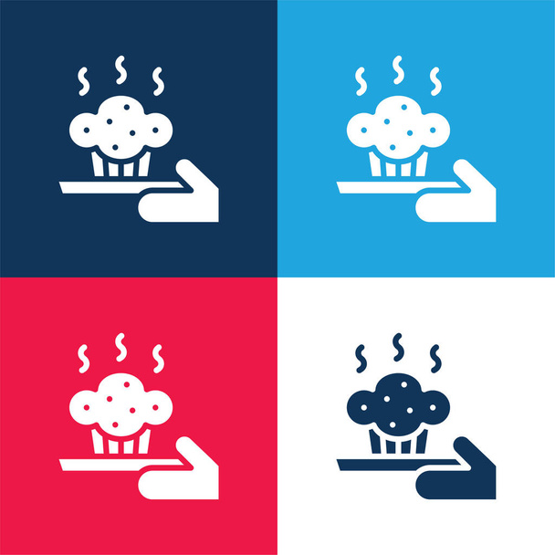 Ensemble d'icônes minimum quatre couleurs bleu et rouge cuisson - Vecteur, image