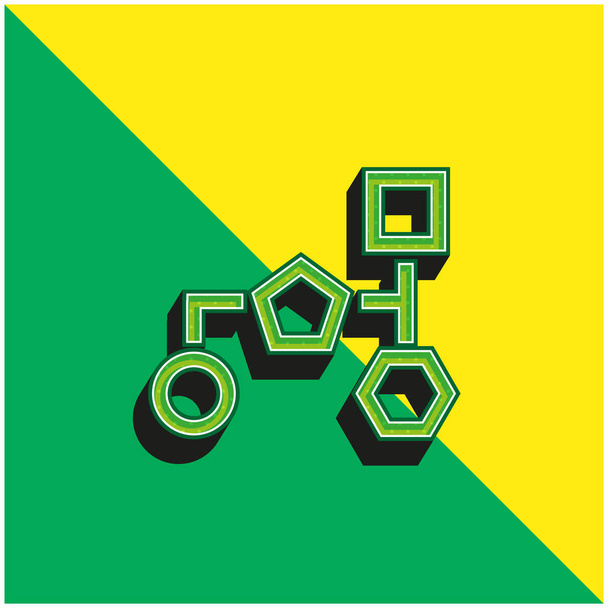 Bloquear esquemas con formas básicas geométricas contornos verde y amarillo moderno vector 3d icono logo - Vector, Imagen