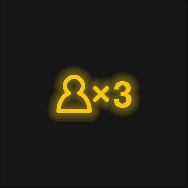 3 Pessoas sinal amarelo brilhante ícone de néon - Vetor, Imagem