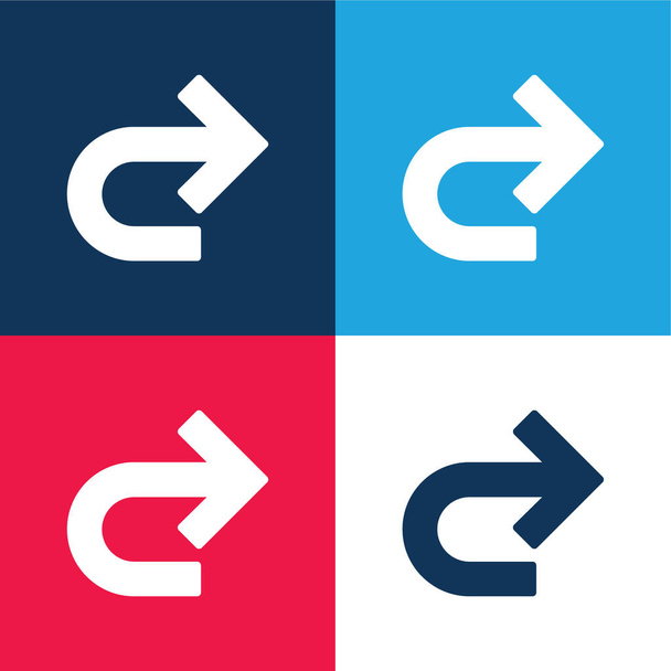 Pijl Rechts Curve blauw en rood vier kleuren minimale pictogram set - Vector, afbeelding