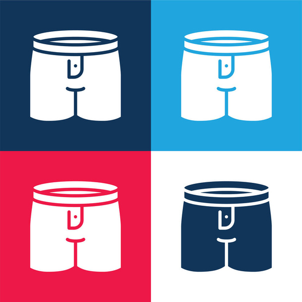 Boxers azul e vermelho quatro cores conjunto de ícones mínimos - Vetor, Imagem